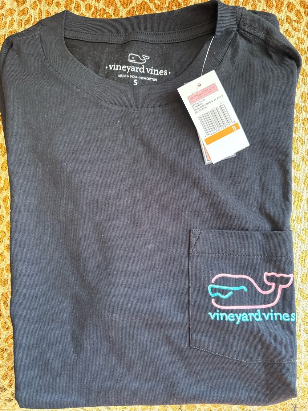 Vineyard Vines Black Short-Sleeve Pocket Tee with Neon Whale